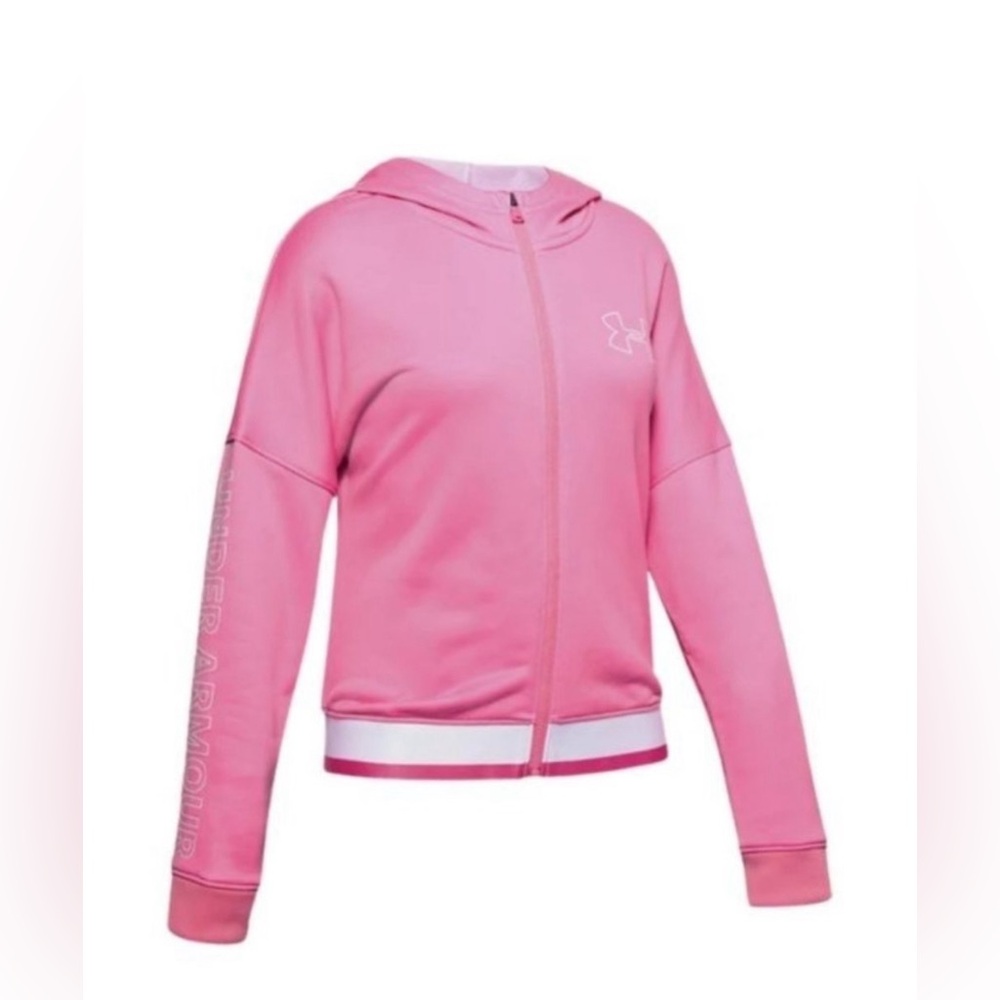 Under Armour Girls' Tech Terry Full Zip Pink & White Hoodie, Youth Large
